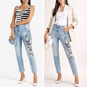 NWT $2295 BALMAIN Embellished Skinny Jeans Beaded Chain Fringe Light US 6